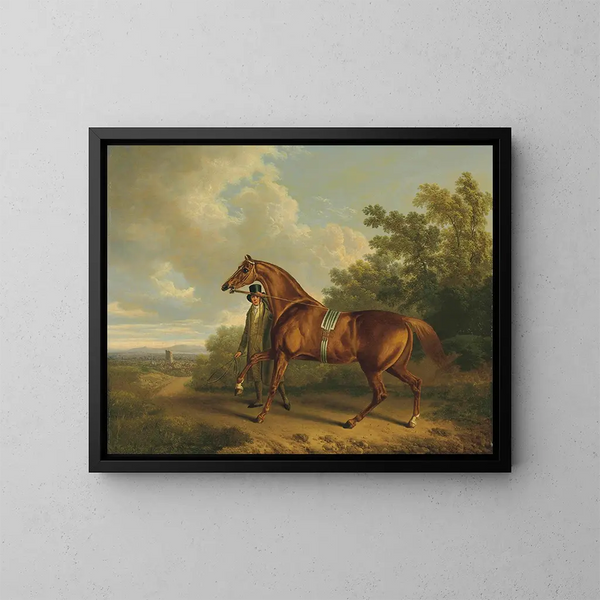 Ein Jäger von Kastanien und sein Kutscher in einer Landschaft - Charles Towne — gerahmtes Bild an der Wand