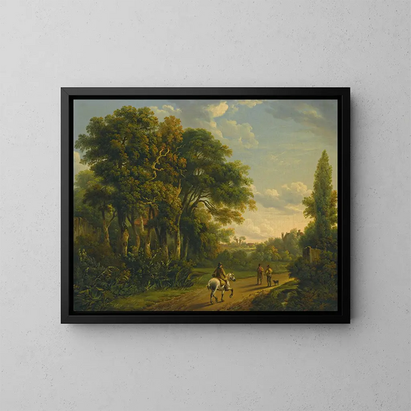 eines Gemäldes eines Reiters und von Figuren auf einem Landweg - Charles Towne — gerahmtes Bild an der Wand