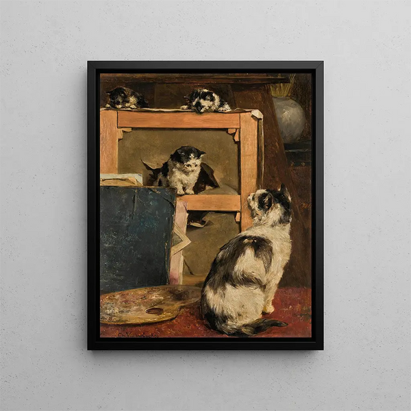 Katzen im Spiel - Charles Van Den Eycken — gerahmtes Bild an der Wand