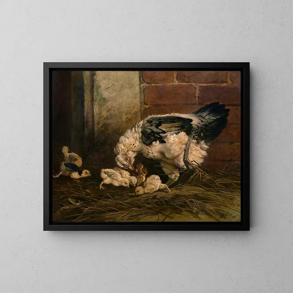 Huhn mit Küken - Charles Verlat — gerahmtes Bild an der Wand