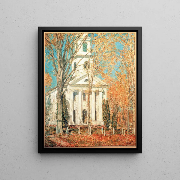Kirche in Old Lyme, Connecticut - Childe Hassam — gerahmtes Bild an der Wand