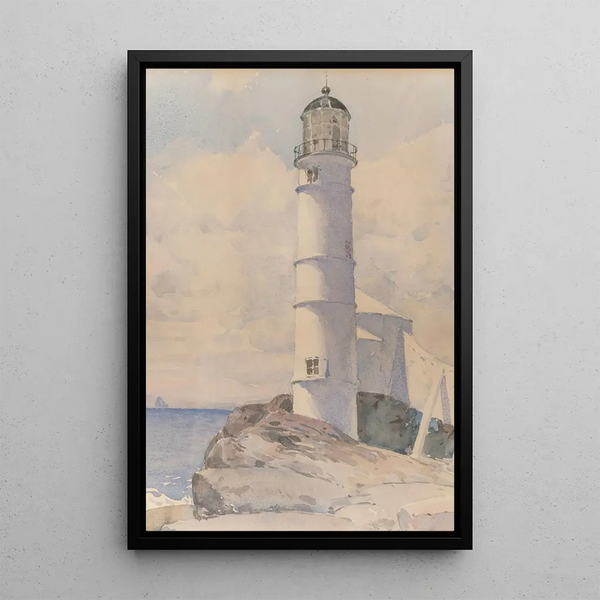 Leuchtturm der Insel Shoals - Childe Hassam — gerahmtes Bild an der Wand