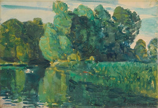 Childe Hassam - Trees by a Lake.webp