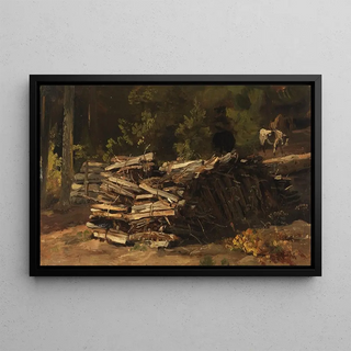 Christian Friedrich Gille - Wooden pile at the edge of the forest.webp