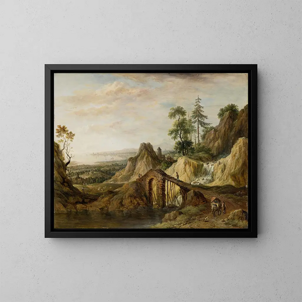 Landschaft mit einer Brücke - Christian Georg Schütz der Ältere — gerahmtes Bild an der Wand