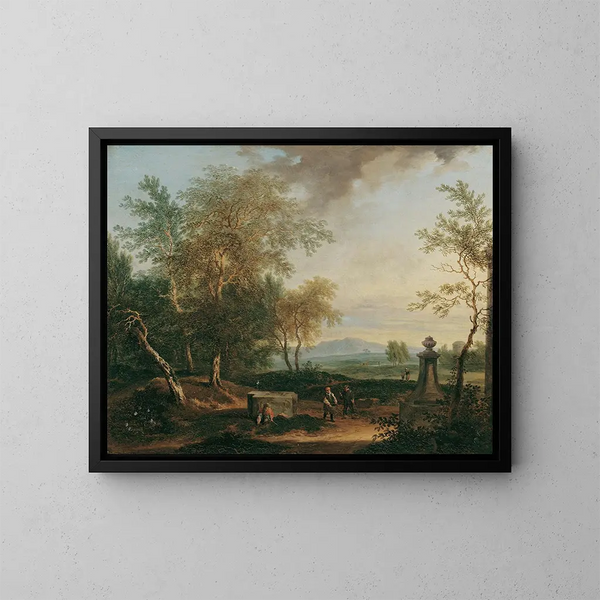 Landschaft mit Sockel - Christian Hilfgott Brand — gerahmtes Bild an der Wand