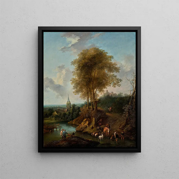 Christian Hilfgott Brand - Landschaft mit drei Bumen und Kirche.webp