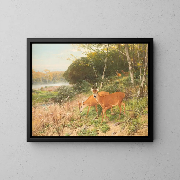 Hirsch rot in einer Waldlichtung - Christian Körner — gerahmtes Bild an der Wand