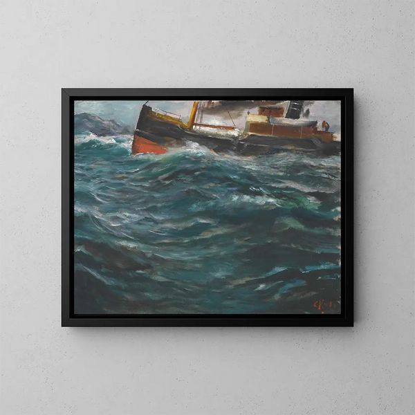 Ein Schiff in unruhiger See - Christian Krohg — gerahmtes Bild an der Wand