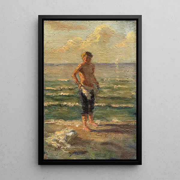 Junge am Seeufer - Christian Landenberger — gerahmtes Bild an der Wand