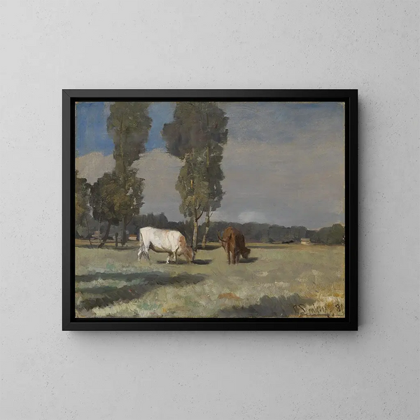 Französisches Landschaftsgemälde mit Vieh - Christian Skredsvig — gerahmtes Bild an der Wand