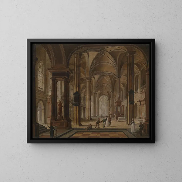 Innenansicht einer Kirche mit eleganten Personen - Christian Stöcklin — gerahmtes Bild an der Wand