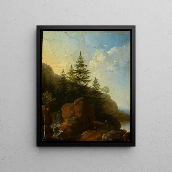 Landschaft mit felsigen Bergen und Wasserfall - Christian Wilhelm Ernst Dietrich — gerahmtes Bild an der Wand