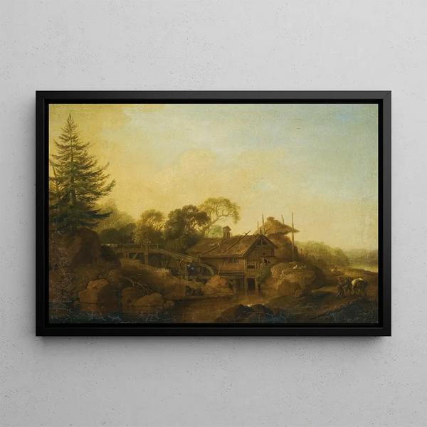 Landschaft mit Mühlen am Waldrand - Christian Wilhelm Ernst Dietrich — gerahmtes Bild an der Wand