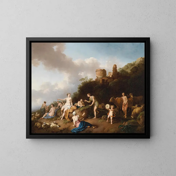 Landschaftliches Pastoral mit Diana und ihren Nymphen - Christian Wilhelm Ernst Dietrich — gerahmtes Bild an der Wand