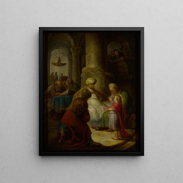 Der junge Christus unter den Gelehrten im Tempel - Christian Wilhelm Ernst Dietrich — gerahmtes Bild an der Wand