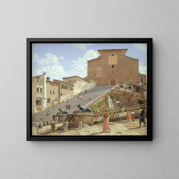 Die Marmorstufen, die zur Kirche Santa Maria in Aracoeli in Rom führen - Christoffer Wilhelm Eckersberg — gerahmtes Bild an der Wand