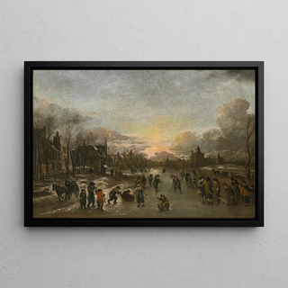 Circle of Aert van der Neer - A Winter Landscape At Sunset With Figures Playing Kolf On The Ice.webp