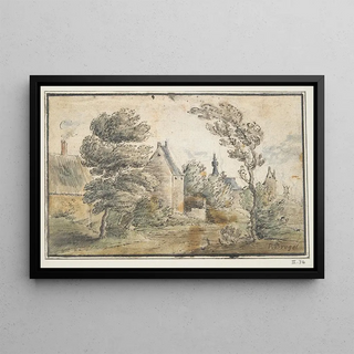 Circle of Gillis Neyts - Trees and Houses with Castle in Distance.webp