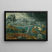 Klassischer Landschaftsgemälde mit fliehenden Schiffen vor einem Sturm in einen klassischen Hafen - Kreis von Maarten van Heemskerck — gerahmtes Bild an der Wand