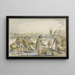 Winterlandschaft mit zahlreichen Schlittschuhläufern im Vordergrund, Fischer ziehen ein Netz aus dem Eis - Claes Janszoon Visscher I — gerahmtes Bild an der Wand