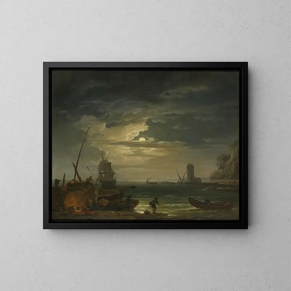 Eine mediterrane Bucht im Mondschein - Claude-Joseph Vernet — gerahmtes Bild an der Wand