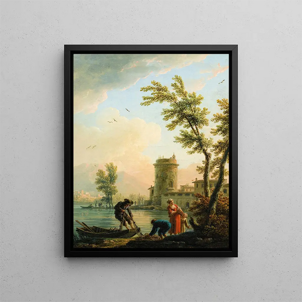 Fischer bei Sonnenaufgang - Claude-Joseph Vernet — gerahmtes Bild an der Wand