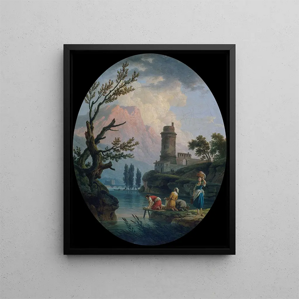 Landschaft mit Waschfrauen - Claude-Joseph Vernet — gerahmtes Bild an der Wand
