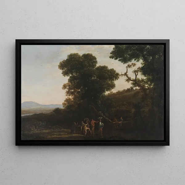 Landschaft mit Figuren, die einen Bach überqueren - Claude Lorrain — gerahmtes Bild an der Wand