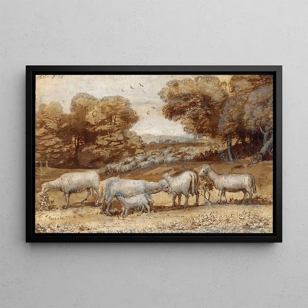 Landschaft mit Schafen - Claude Lorrain — gerahmtes Bild an der Wand
