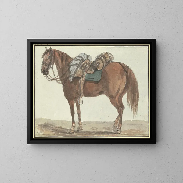 brauner Pferd mit Sattel, nach links gewandt - Conrad Gessner — gerahmtes Bild an der Wand