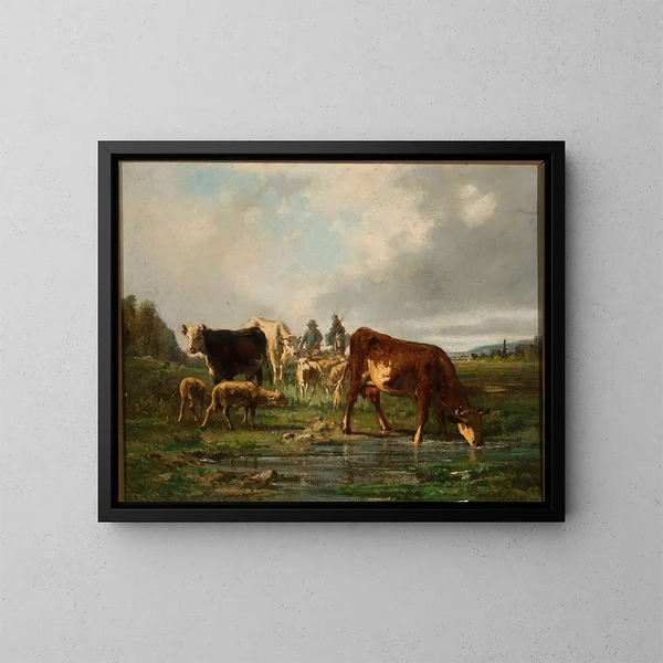 Bétail am Wasserloch - Constant Troyon — gerahmtes Bild an der Wand