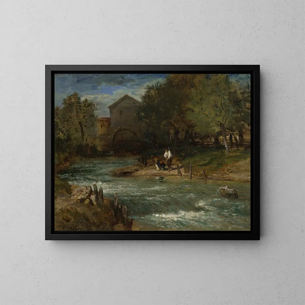 Ruisseau avec des pêcheurs - Constant Troyon — gerahmtes Bild an der Wand
