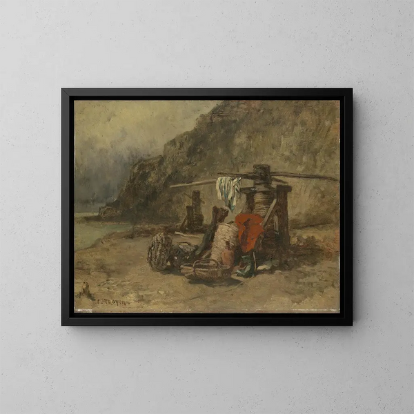 Ansicht des Strandes mit Krabbenfischern - Constant Troyon — gerahmtes Bild an der Wand
