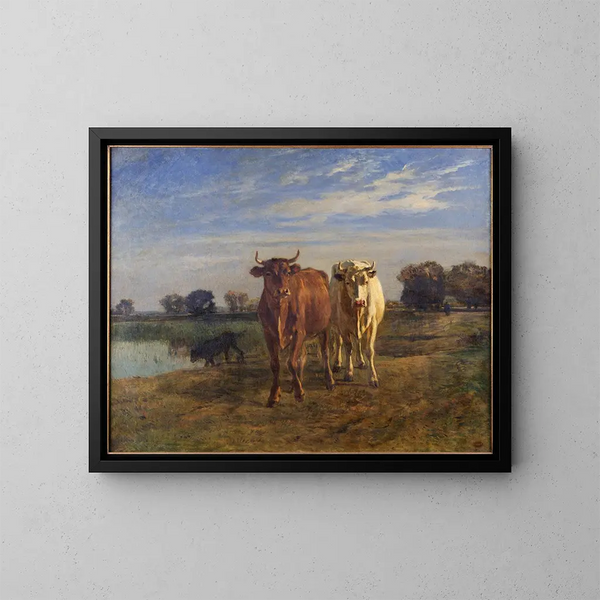 Zwei Kühe in einer Landschaft - Constant Troyon — gerahmtes Bild an der Wand