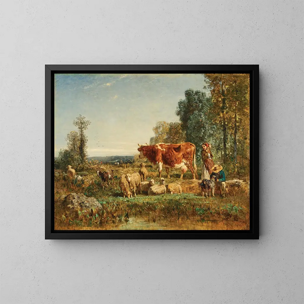 Junge Hirten mit ihrem Vieh - Constant Troyon — gerahmtes Bild an der Wand