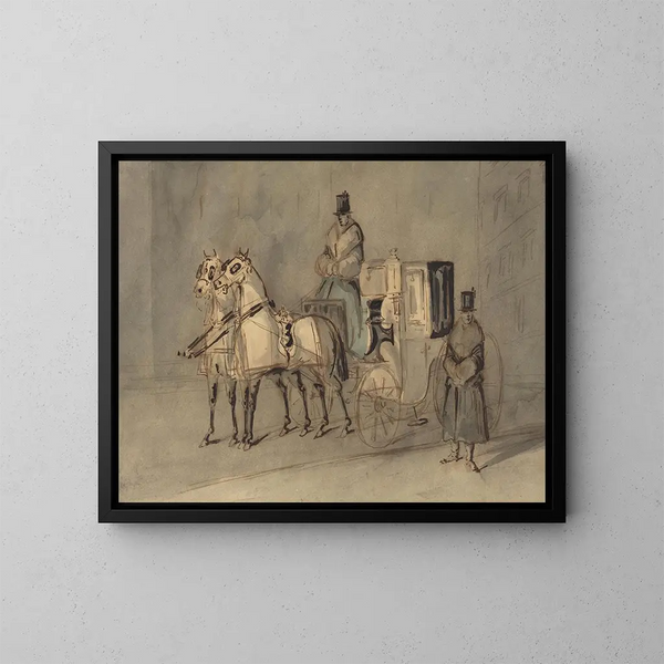 Kutsche mit Kutscher und Diener im Herbst - Constantin Guys — gerahmtes Bild an der Wand