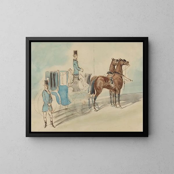 Auto mit Kutscher und Diener im Frühling - Constantin Guys — gerahmtes Bild an der Wand