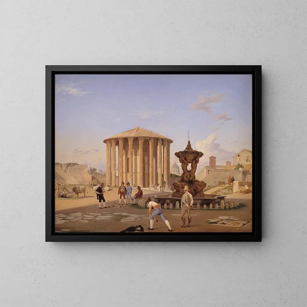 Piazza della Bocca della Verità mit dem sogenannten Tempel der Vesta in Rom - Constantin Hansen — gerahmtes Bild an der Wand
