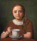 Portrait einer kleinen Mädchen Elise Købke mit einer Tasse vor ihr - Constantin Hansen — Ansicht des Kunstwerks