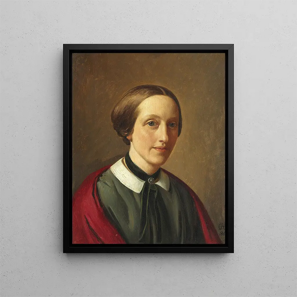 Portrait de Michala Ingerslev f. Aagaard d'Iselingen en robe noire et châle rouge - Constantin Hansen — gerahmtes Bild an der Wand