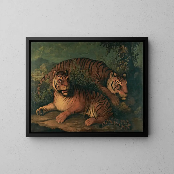 Ein Landschaft mit Bengaltigern - Kontinentale Schule — gerahmtes Bild an der Wand