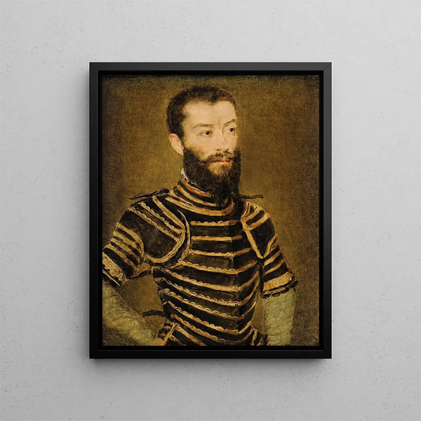 Portrait eines Mannes in Rüstung - Corneille de Lyon — gerahmtes Bild an der Wand