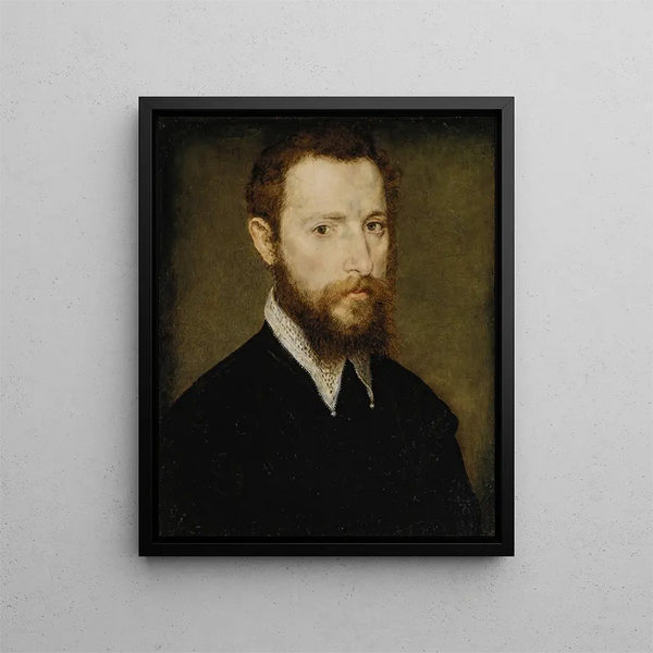 Portrait eines Mannes mit spitzem Kragen - Corneille de Lyon — gerahmtes Bild an der Wand