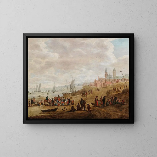 Ein Küstenlandschaft mit zahlreichen Figuren - Cornelis Beelt — gerahmtes Bild an der Wand