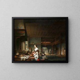 Cornelis Bisschop - Kitchen interior with a woman cooking.webp