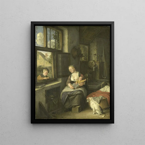 Eine Mutter mit ihren Kindern - Cornelis Dusart — gerahmtes Bild an der Wand