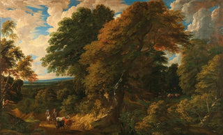 Cornelis Huysmans - A wooded landscape with peasants and their cattle.webp