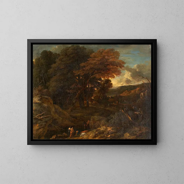 Landschaft im Süden mit Badenixen - Cornelis Huysmans — gerahmtes Bild an der Wand