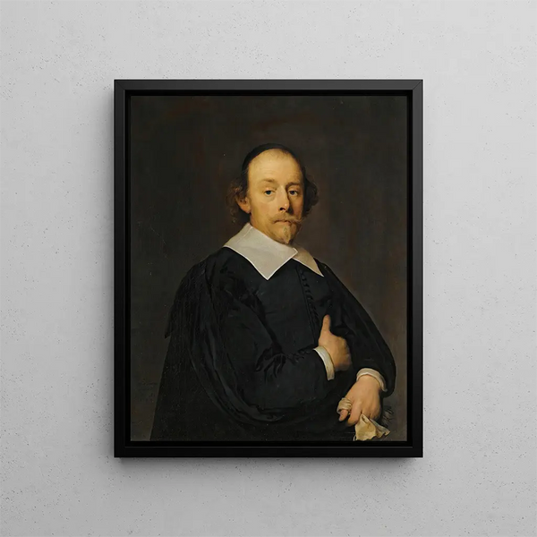 Portrait eines Mannes in Schwarz - Cornelis Jonson van Ceulen — gerahmtes Bild an der Wand